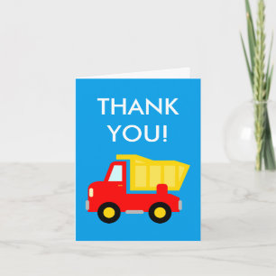 Kids birthday thank you card with toy dump truck