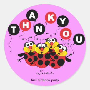 Kids birthday thank you sticker: Lady bugs Classic Round Sticker