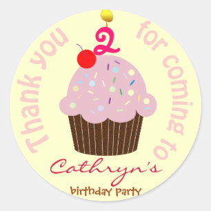 Kids Birthday Thank You Stickers: Cup Cake Classic Round Sticker