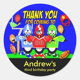 Kids birthday Thanks Stickers: American Football Classic Round Sticker
