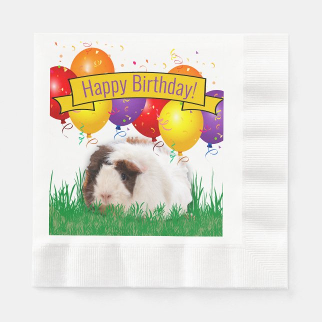 Kids Birthday White Guinea Pig Party Balloons Napkin (Front)