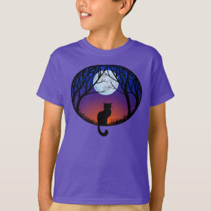 Kid's Black Cat T-shirt Spooky Fat Cat Kid's Tee