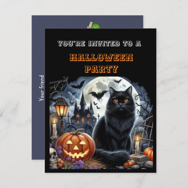 Kids Black Halloween Costume Party Invitation  (Front/Back)