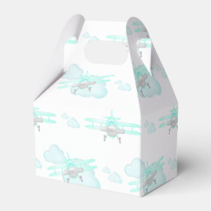 Kids Blue Airplane Flying Aviation Birthday Favor Box