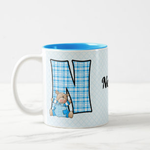 Kid's Blue Bear Monogram "N" Mug