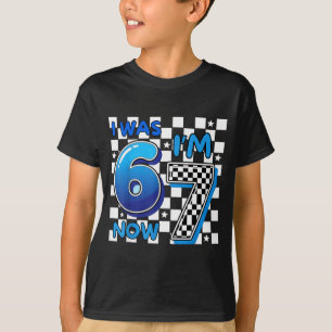 Kids blue checkered i was 6 i'm 7 funny 67 birthda T-Shirt