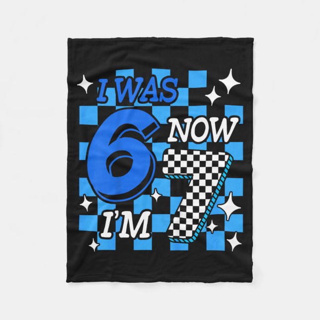 Kids Blue Checkered I Was 6 Now I'm 7 Birthday Boy Fleece Blanket (Front)