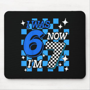 Kids Blue Checkered I Was 6 Now I'm 7 Birthday Boy Mouse Pad