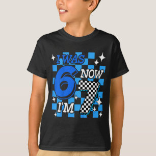 Kids Blue Checkered I Was 6 Now I'm 7 Birthday Boy T-Shirt