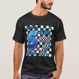Kids Blue Chequered I was 6 IM 7 Funny 67 Birthday T-Shirt