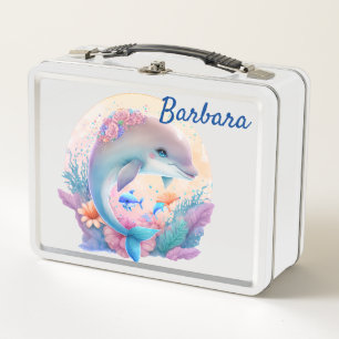 Kids Blue Dolphin Metal Lunch Box