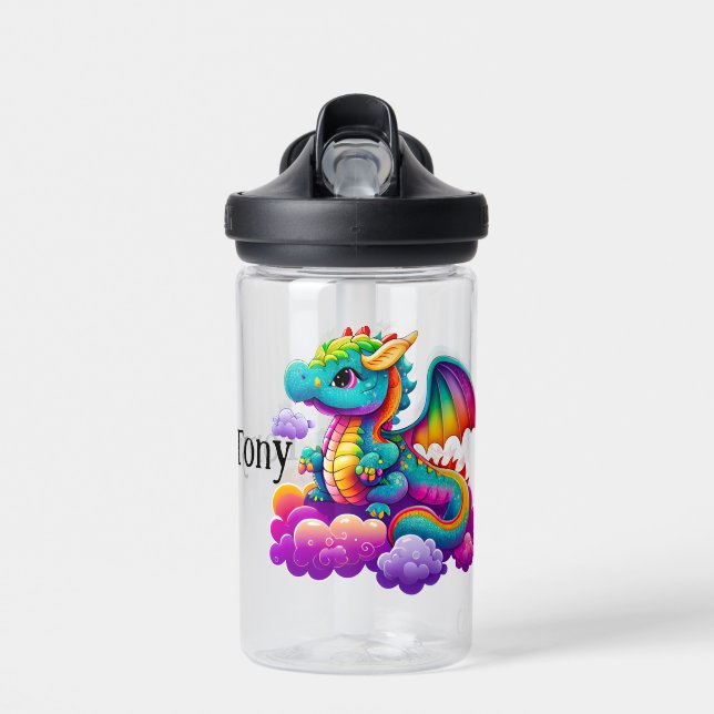 Kids Blue Dragon Personalize Water Bottle (Front)