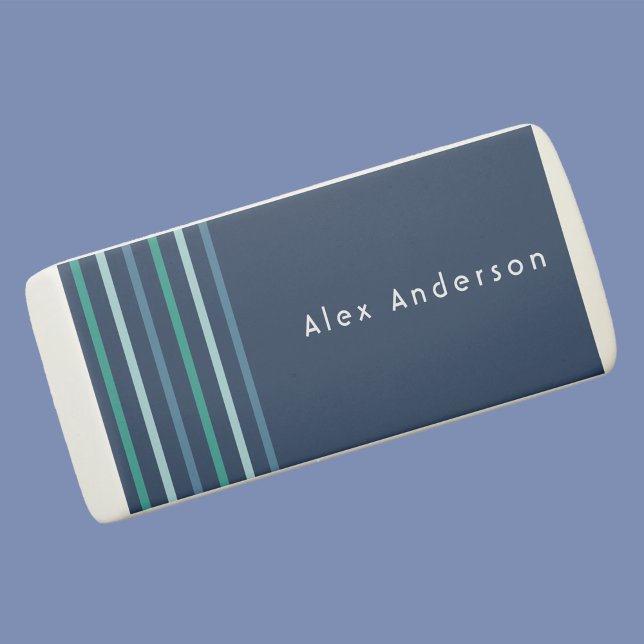 Kid's Blue Green Stripe Name Boy's Eraser (Creator Uploaded)