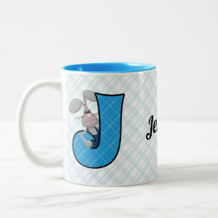 Kid's Blue Jackrabbit Monogram "J" Two-Tone Coffee Mug