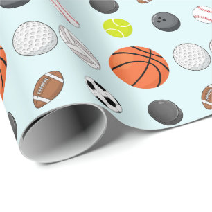 Kids Blue Multi Sport Birthday Wrapping Paper