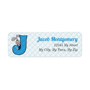 Kid's Blue Plaid Monogram "J" Address Labels
