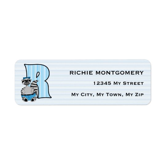 Kid's Blue Raccoon Monogram "R" Address Labels