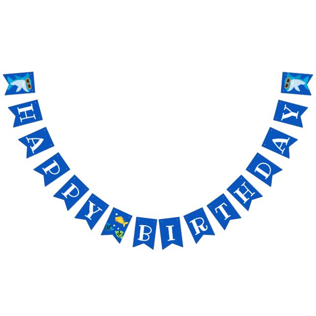 Kids Blue Shark Fintastic Birthday Bunting Flags (All)
