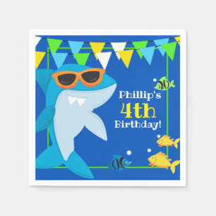 Kids Blue Shark Fintastic Birthday Napkin