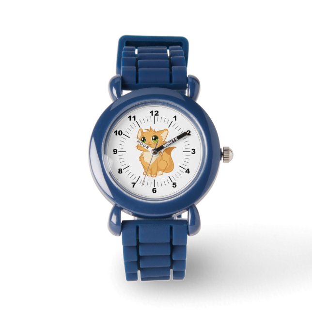Kids Blue Silicone Strap - Cute Cat Watch (Front)