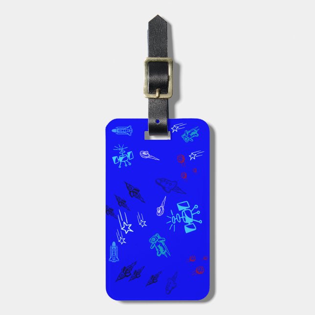 Kids Blue Space Luggage Tag (Front Vertical)