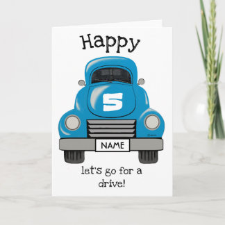 Kids Blue Truck Personalized Name, Birthday Card