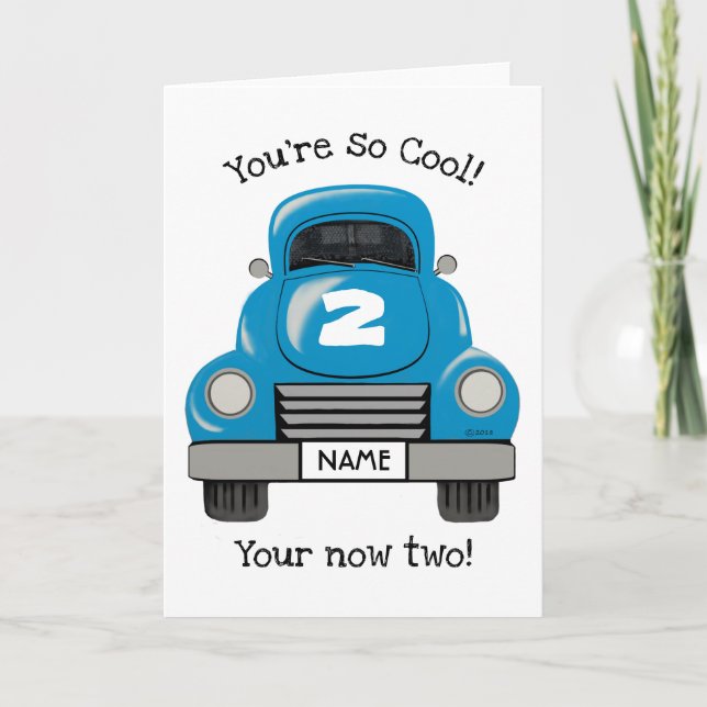 Kids Blue Truck Personalized Name, Birthday Card (Front)