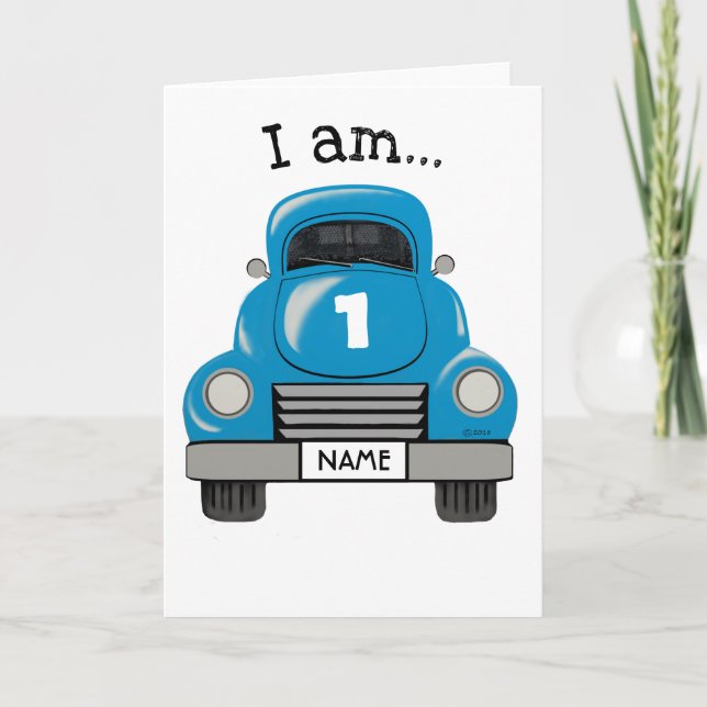 Kids Blue Truck Personalized Name, Birthday Card (Front)
