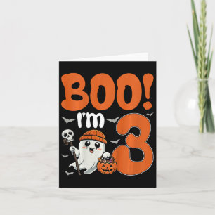 Kids Boo I'm 3 Halloween Spooky Pumpkin 3rd Birthd Card