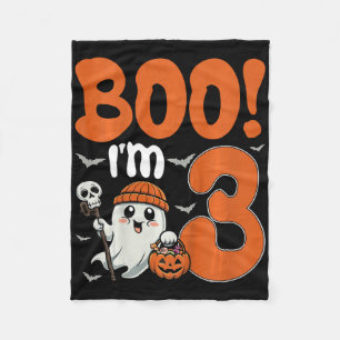Kids Boo I'm 3 Halloween Spooky Pumpkin 3rd Birthd Fleece Blanket