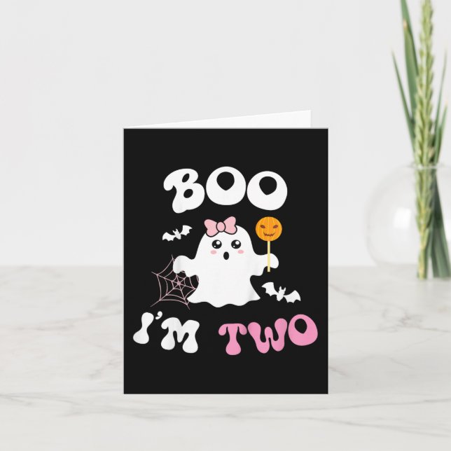 Kids Boo I'm Two Ghost Second 2nd Birthday Groovy  Card (Front)