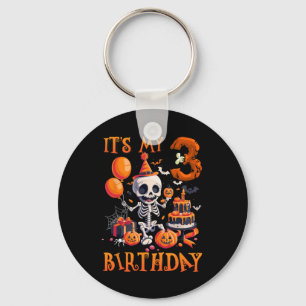 Kids Boo It's My 3rd Birthday Halloween Skeleton 3 Keychain