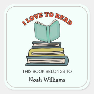 Kids Book Stack Personalized Bookplates Square Sticker