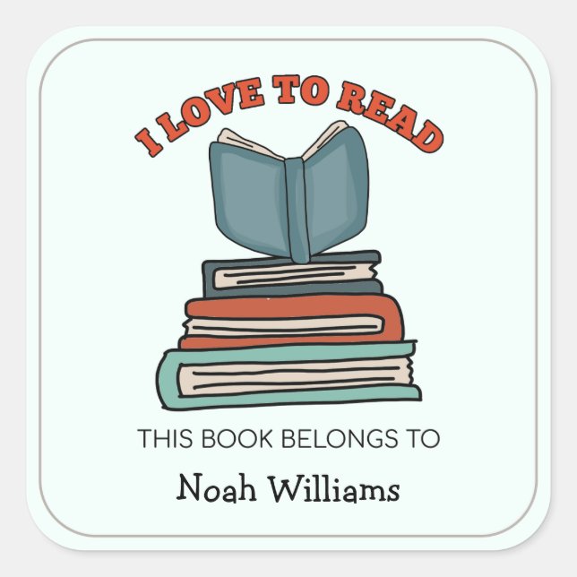 Kids Book Stack Personalized Bookplates Square Sticker (Front)