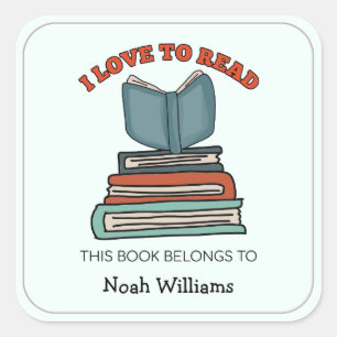 Kids Book Stack Personalized Bookplates Square Sticker
