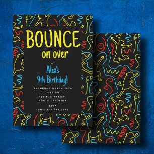 Kids Bounce on Over Black Neon Birthday Kids Invitation