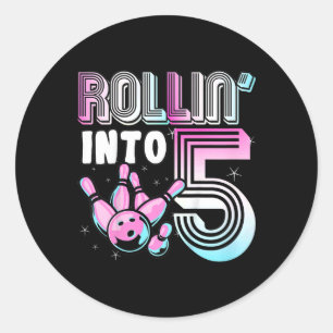 Kids Bowler Rollin’ Into 5 Bowling 5th Birthday Ki Classic Round Sticker