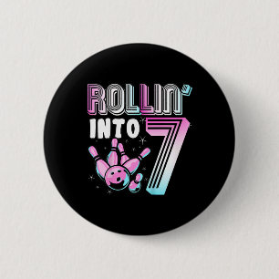 Kids Bowler Rollin’ Into 7 Bowling 7th Birthday Ki 2 Inch Round Button