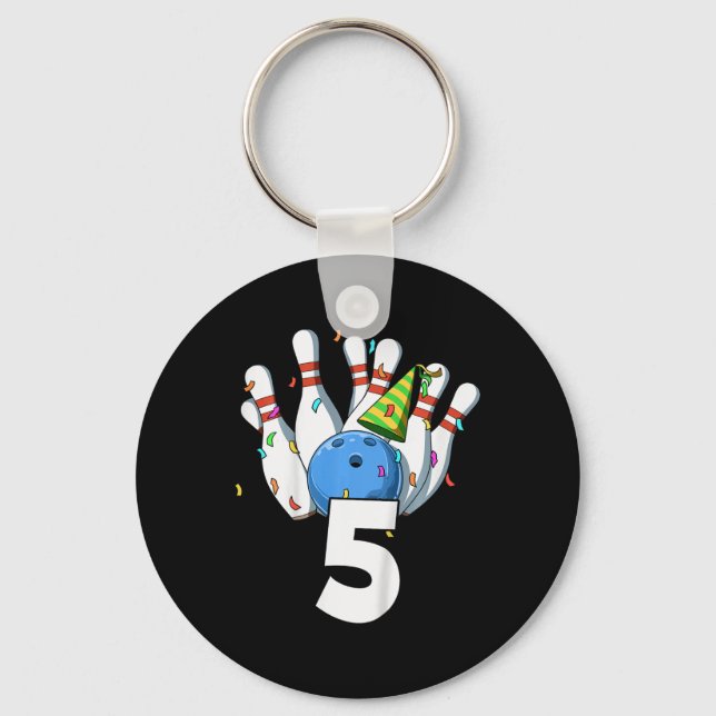 Kids Bowling Birthday 5 Bowling Theme 5th Birthday Keychain (Front)