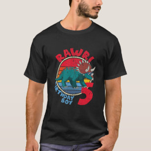 Kids Boy 5Th Birthday I Rawr! Triceratops I Family T-Shirt