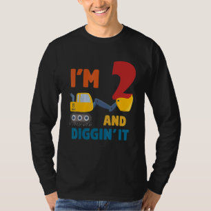 Kids Boy Construction Truck 2nd Birthday Excavator T-Shirt