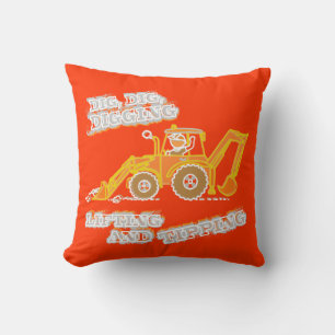 Kids boy digger orange & yellow  throw pillow