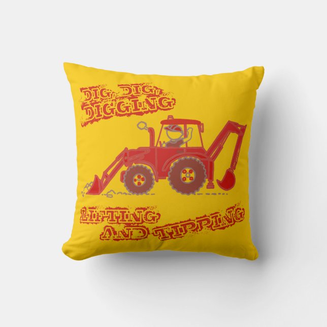 Kids boy digger red and yellow pillow (Front)