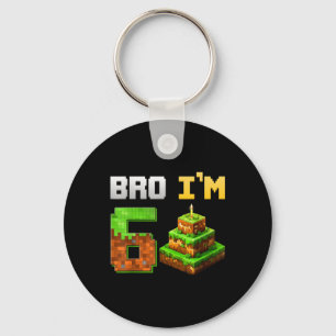 Kids Boy Its My 6th Birthday Bro Game Pixel 6 Year Keychain