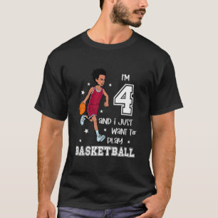 Kids Boy plays basketball I am 4 T-Shirt