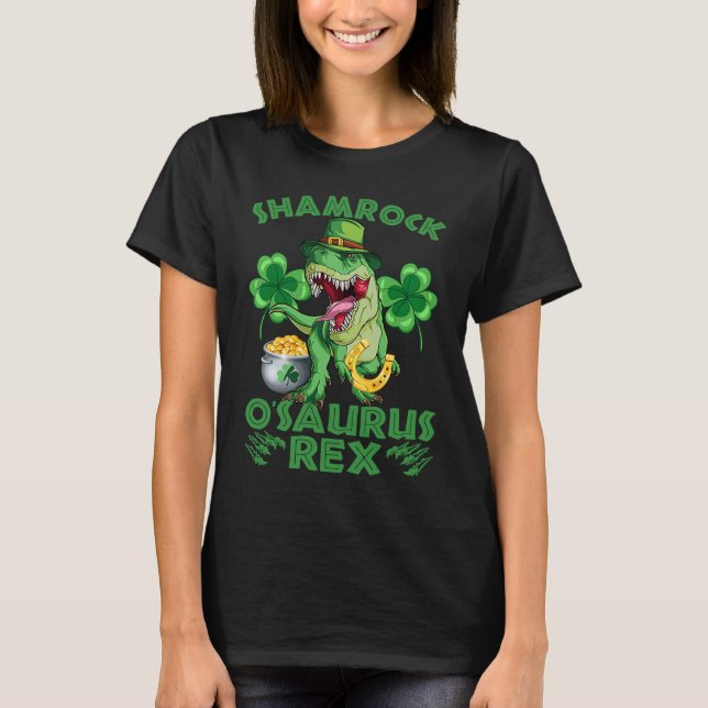 Kids Boy St Patricks Day Dinosaur Dino Saurus Iris T-Shirt (Front)