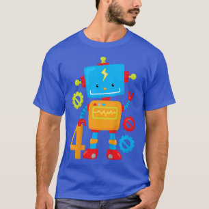 Kids Boys 4th Birthday Gift Cute Robot T-Shirt