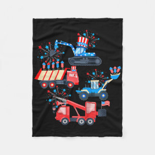Kids Boys 4th Of July Crane Truck Construction Veh Fleece Blanket