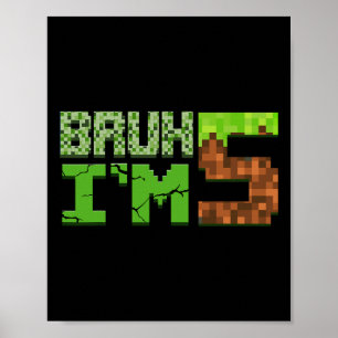 Kids Boys 5th Birthday I'm 5 Year Old Pixel Birthd Poster