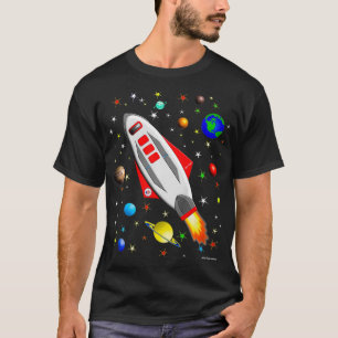Kids Boys Awesome Rocket in Space Solar System Gra T-Shirt